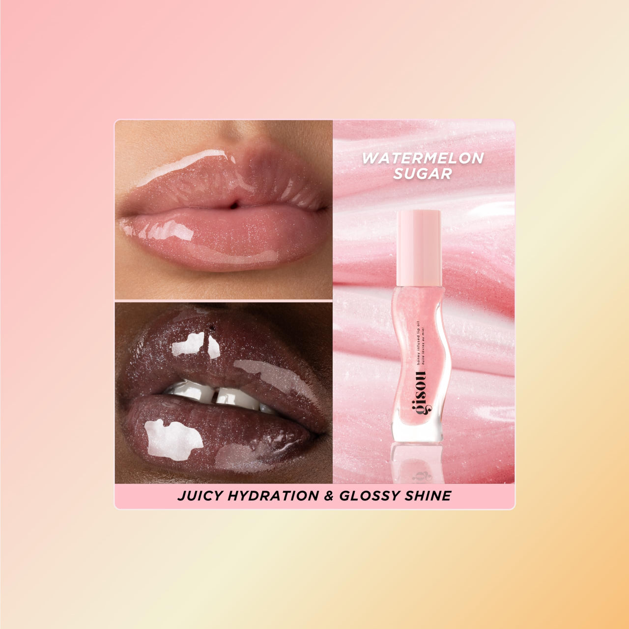 Gisou Honey Infused Lip Oil – Hydrating & Glossy Lip Oil with Mirsalehi Honey & Jojoba Seed Oil, Non-Sticky Shine, Watermelon Sugar, 0.27 Fl Oz
