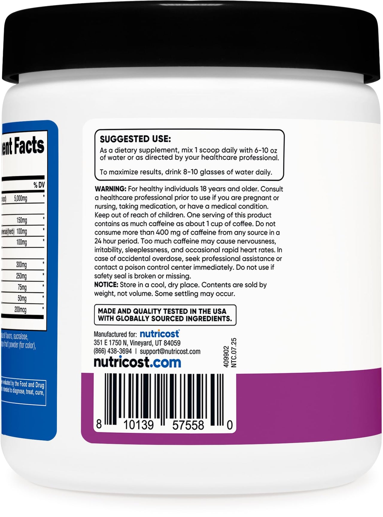 Nutricost Creatine + Energy 30 Servings (Grape Flavored) - 5,000mg Creatine Monohydrate + 350mg Energy Complex Per Serving