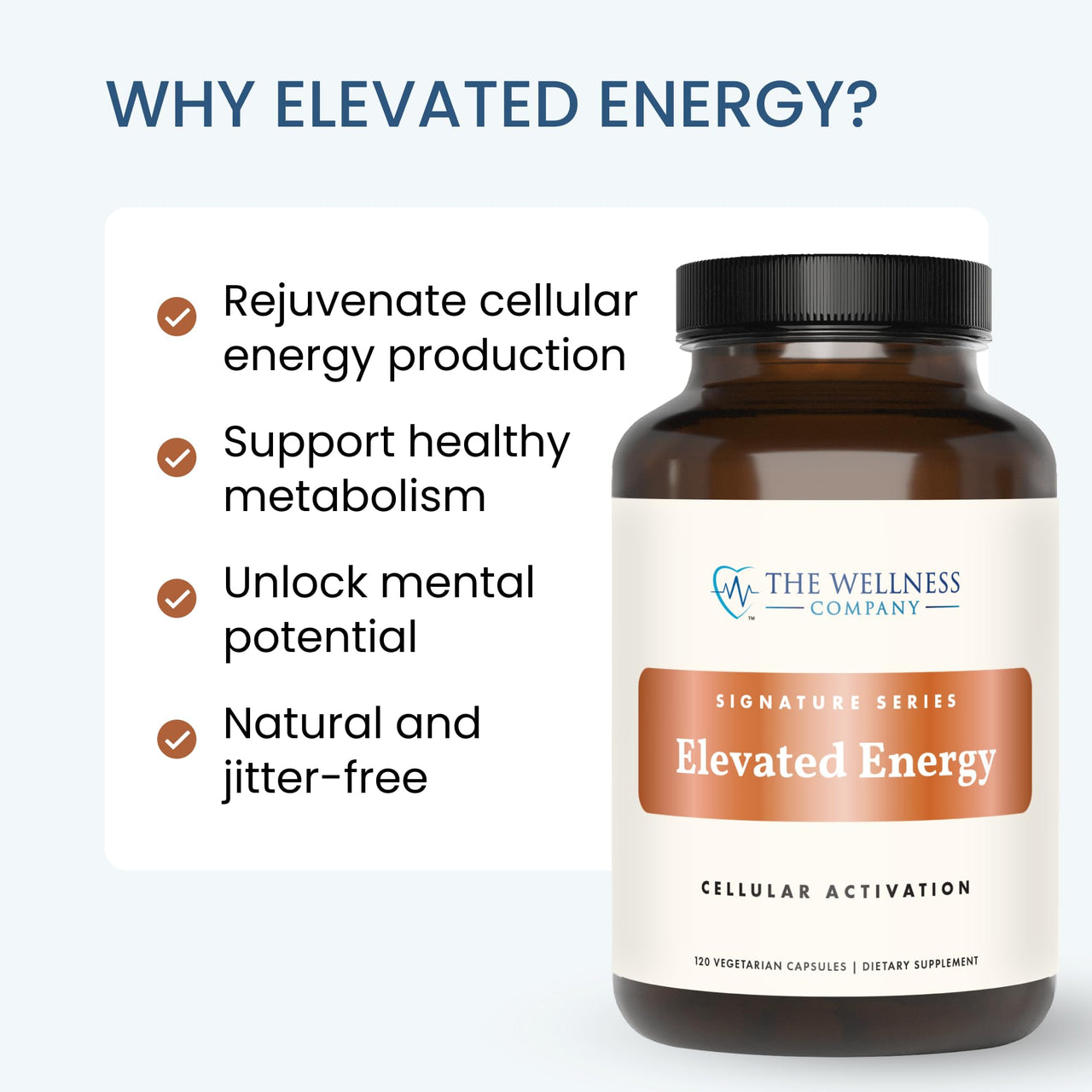 The Wellness Company Elevated Energy | 120 Capsules (2 Month Supply) | Natural Energy Booster with Herbal Extracts | Non-GMO, Vegan, Gluten Free