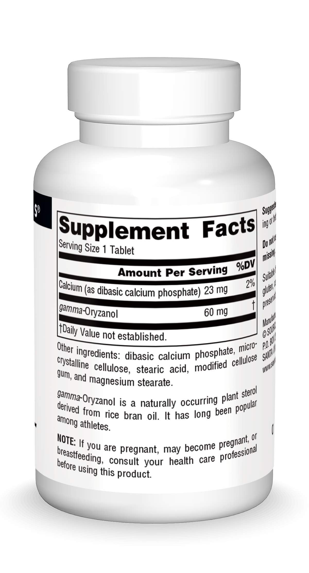 Source Naturals Gamma Oryzanol, Athletic Series Dietary Supplement Suitable for Vegetarians, 60 MG - 200 Tablets