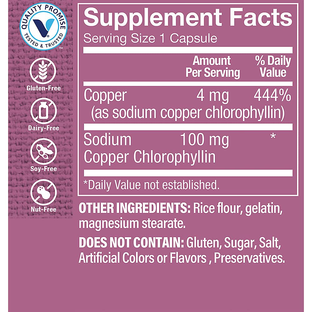 The Vitamin Shoppe Chlorophyll 100mg Natural Food Supplement, Green (100 Capsules)