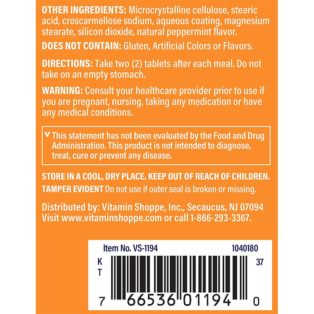 The Vitamin Shoppe Digestive Enzymes - Complete Multi-Enzyme Formula | Protein Fat Carb Digestion | 100 Tablets | Plant-Based