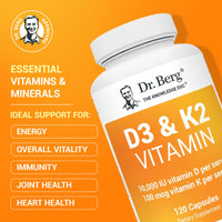 Thumbnail for Dr. Berg Vitamin D3 K2 w/MCT Powder - Includes 10,000 IU of Vitamin D3, 100 mcg MK7 Vitamin K2, Purified Bile Salts, Zinc & Magnesium for Ultimate Absorption - K2 D3 Vitamin Supplement - 120 Capsule