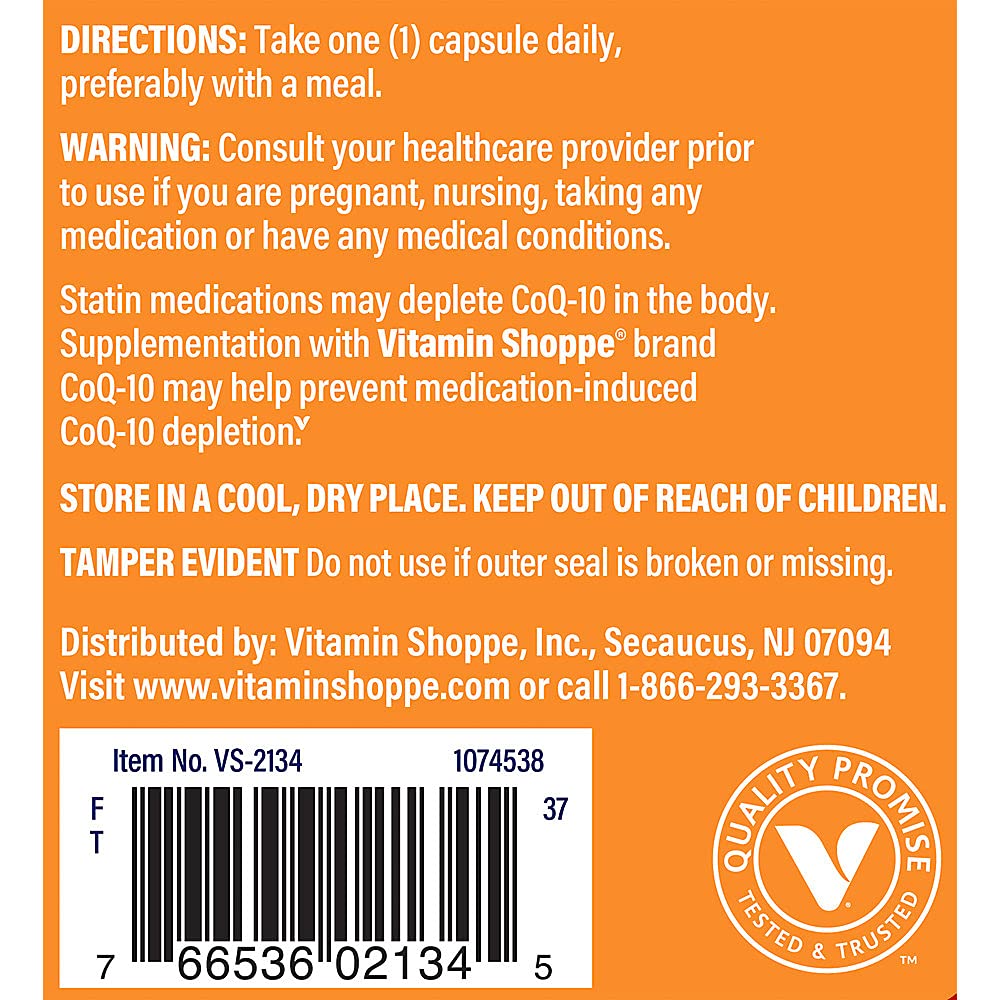 The Vitamin Shoppe CoQ-10 200mg Beneficial for Those Taking (60 Capsules)