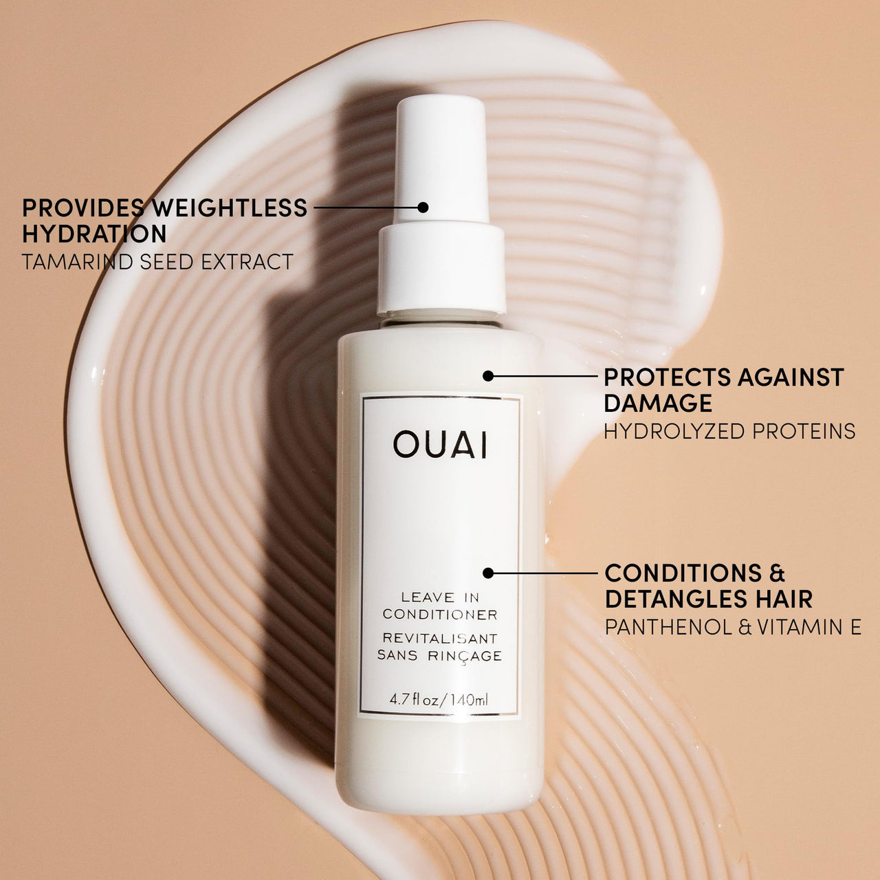 OUAI Leave In Conditioner & Heat Protectant for Hair - Prep Hair for Styling or Use as Detangling Spray to Fight Frizz & Flyaways - No Parabens, Sulfates or Phthalates (4.7 oz)