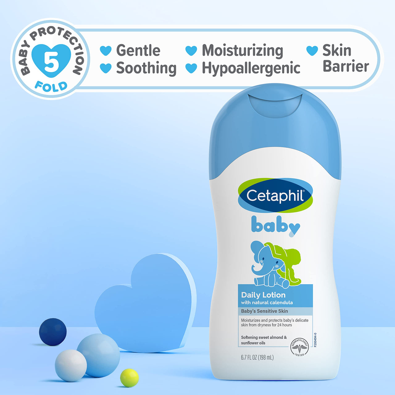 Cetaphil Baby Daily Lotion with Organic Calendula, 13.5 Fl oz, Vitamin E, Sweet Almond & Sunflower Oils, Mineral Oil Free, Paraben Free, Dermatologist Tested, Clinically Proven for Sensitive Skin