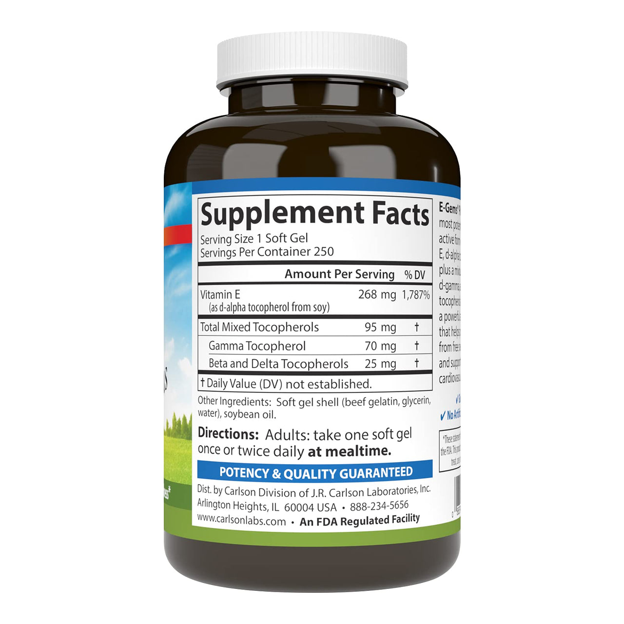 Carlson - E-Gems Plus, Natural Vitamin E 400 IU, Supports a Healthy Heart, 250 soft gels