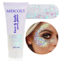 Thumbnail for MEICOLY Clear White Body Glitter,Singer Concerts Music Festival Rave Accessories,Mermaid Face Glitter Gel,Sequins Glitter Face Paint,Chunky Hair Sparkling Halloween Glitter Gel for Women,50ml