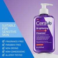 Thumbnail for CeraVe Brightening Vitamin C Facial Cleanser for Dull & Uneven Skin Tone with Stabilized Vitamin C, Niacinamide & Ceramides, Hydrating & Exfoliating, Fragrance-Free, Safe for Sensitive Skin, 8oz
