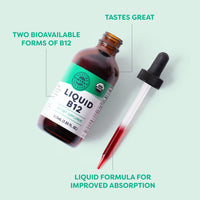 Thumbnail for Vimergy USDA Organic Liquid Vitamin B12 Supplement 2500 mcg, Methylcobalamin & Adenosylcobalamin Fast-Absorbing Energy Support, Vegan, Non-GMO B12 Vitamins for Women & Men 115 Serving (115 mL)