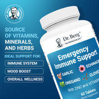 Thumbnail for Dr. Berg Emergency Immune Support w/Echinacea - Potent Blend of Herbal Extracts (Warning: Strong Herbal Smells) - Immune Support Supplement Includes 2,000 IUs of Vitamin D & 10mg of Zinc - 60 Tablets