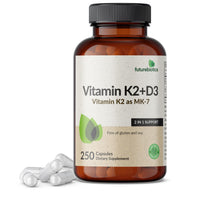 Thumbnail for Futurebiotics Vitamin K2 (MK7) with D3 Supplement - Non-GMO Formula - 5000 IU Vitamin D3 & 90 mcg Vitamin K2 MK-7, 250 Vegetarian Capsules