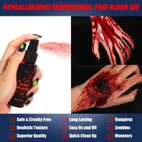 Thumbnail for BOBISUKA 3PCS Halloween Fake Blood Makeup Kit - Coagulated 1.41oz + Spray 1.76oz + Dripping 1.76oz, Realistic Washable SFX Makeup for Zombie Monster Mouth Clothes Dress Up