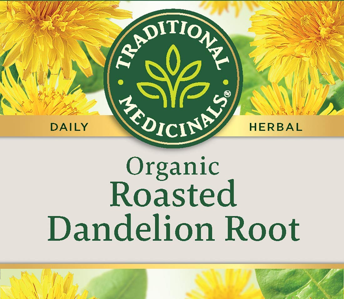 TRADITIONAL MEDICINALS Organic Roasted Dandelion Root, 16 Count (2 Pack)