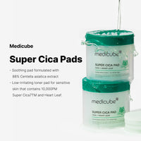 Thumbnail for Medicube Super Cica Facial Toner Pads (70 Pads) - 88% Centella Asiatica to Soothe Sensitive Skin - Infused with Heartleaf for Deep Hydration and Improvement of Damaged Skin - 100% Vegan Ceritifed