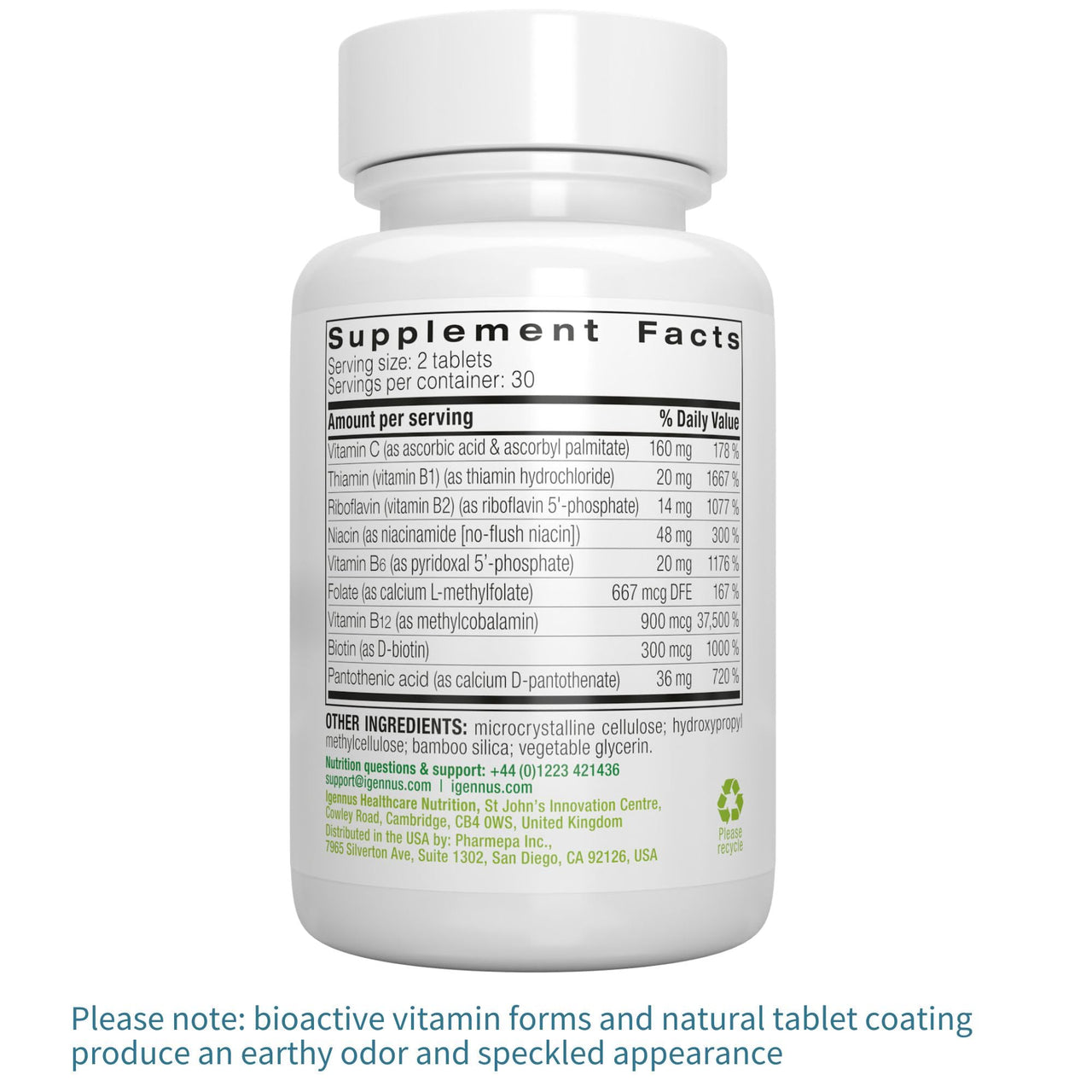 Igennus Super B-Complex Methylated B Vitamins, All Day Nutrient Delivery, Clean Label, MTHFR Supplement with Methylfolate & B12 Methylcobalamin, Vegan, Lab Verified, 60 Small Tablets