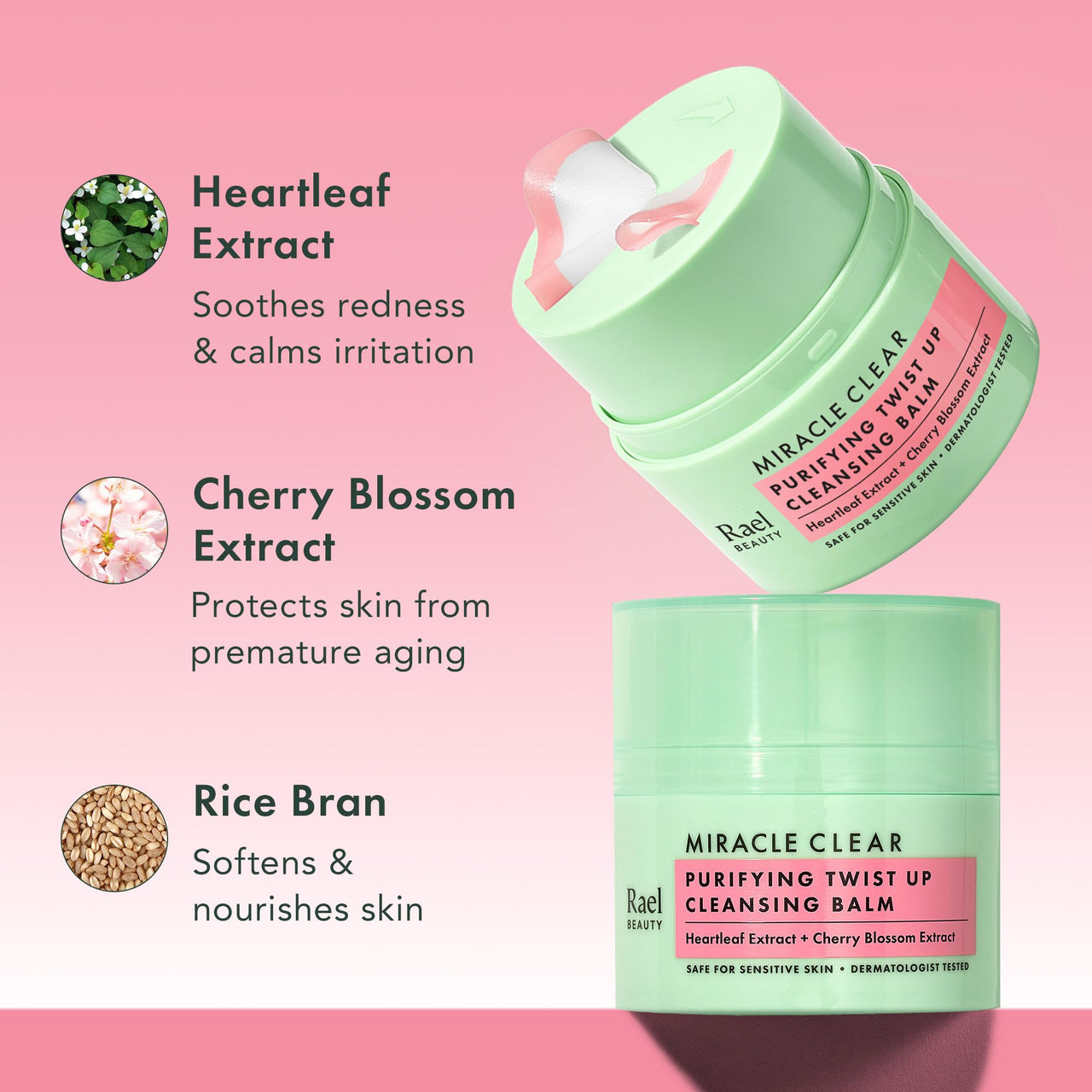 Rael Makeup Remover, Miracle Clear Cleansing Balm – Twist-Up Makeup Remover Balm with Rice Bran & Jojoba Oils, Korean Skin Care (1.69 fl oz)