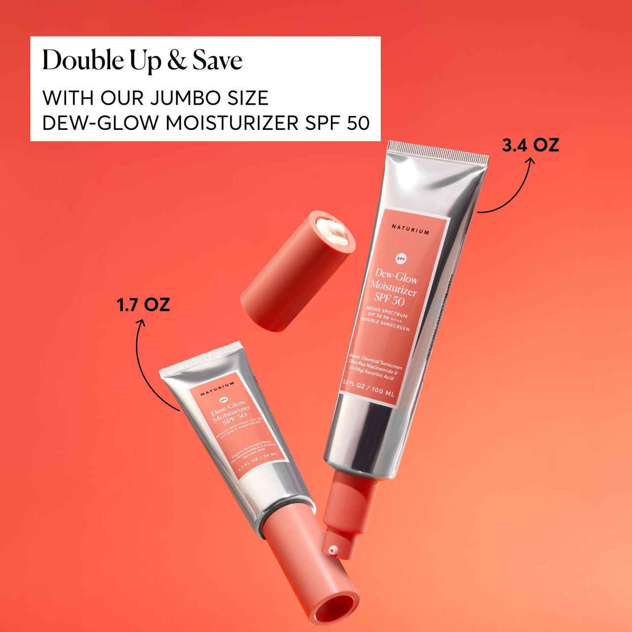 Naturium Dew-Glow Moisturizer SPF 50 PA++++ Jumbo, Daily Moisturizing Sunscreen & Face Primer, Skin Protector with Dewy Finish, 3.4 oz