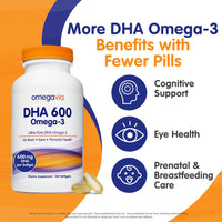 Thumbnail for OmegaVia DHA 600 mg, Ultra Pure Omega-3 DHA Supplements for Brain and Eyes, Pregnancy and Prenatal DHA Vitamins for Women, Burpless Fish Oil Omega 3 Supplement, IFOS 5-Star Tested - 120 Softgels