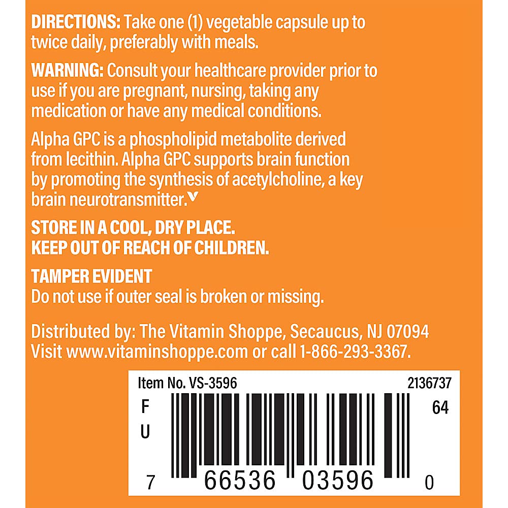 The Vitamin Shoppe Alpha GPC (Alpha-Glyceryl-Phosphoryl-Choline) 300MG Supports Brain