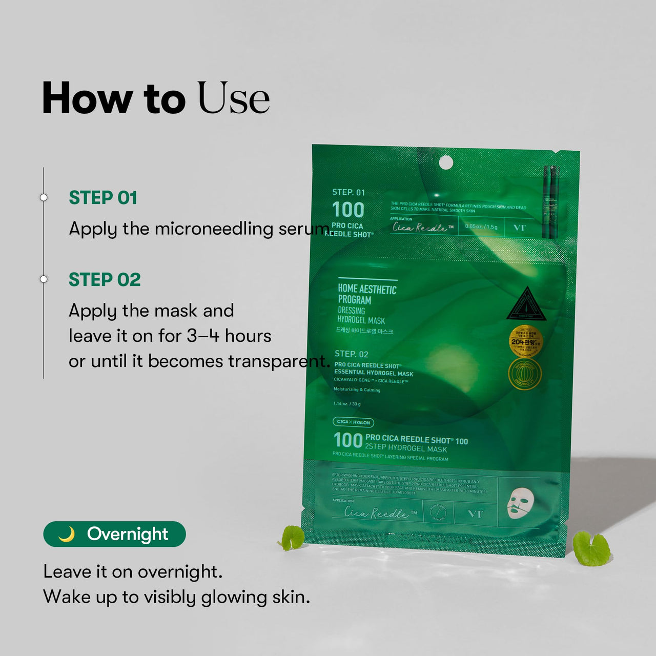 VT COSMETICS Pro Cica Reedle Shot 100 2-Step Hydrogel Mask(34.5gx4ea), Intensive Calming, Exosome Centella Asiatica, Blemish Relief, Overnight Melting Mask, Korean Facial Mask