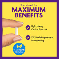 Thumbnail for InnovixLabs Choline Supplement 550mg Pure Choline Bitartrate for Brain Health, Focus, Memory, Cognitive Development, Fatty Liver and Mood Support for Women and Men, 100 Capsules