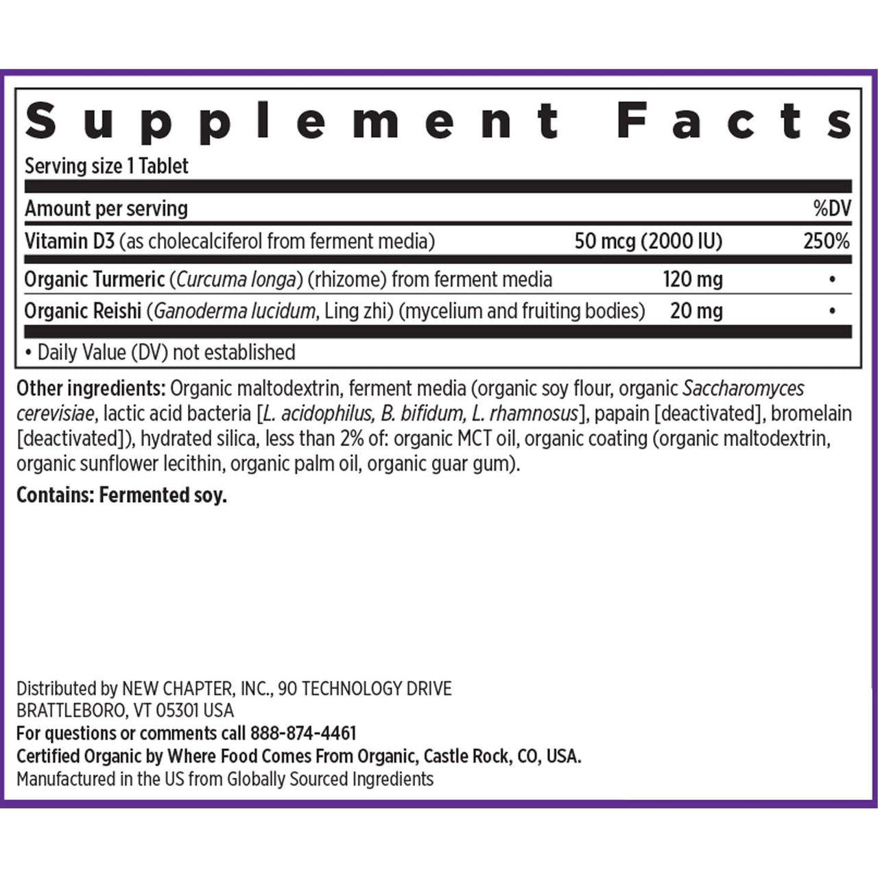 New Chapter Fermented Vitamin D3 2,000 IU, Organic, ONE Daily for Immune, Heart & Bone Support + Whole-Food Turmeric, Adaptogenic Reishi Mushroom, 100% Vegetarian, Gluten Free, 90 Count