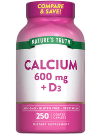 Thumbnail for Nature's Truth Calcium 600mg with Vitamin D3 | 250 Caplets | Calcium Carbonate | Vegetarian, Non-GMO & Gluten Free Supplement