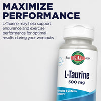 Thumbnail for KAL L Taurine 500mg, Amino Acids Supplement, Nervous System Health, Heart Health and Detox Support, Pre Workout Supplement, Rapid Disintegration ActivTabs, 60-Day Guarantee, 60 Servings, 60 Tablets