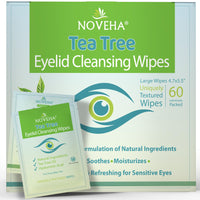 Thumbnail for NOVEHA 60PCs Tea Tree Oil Eyelid & Lash Wipes | With Hyaluronic Acid, Green Tea & Chamomile For Blepharitis, Itchy & Stye Eyes, Individually Wrapped, Natural Eyelash Makeup Remover & Daily Cleanser