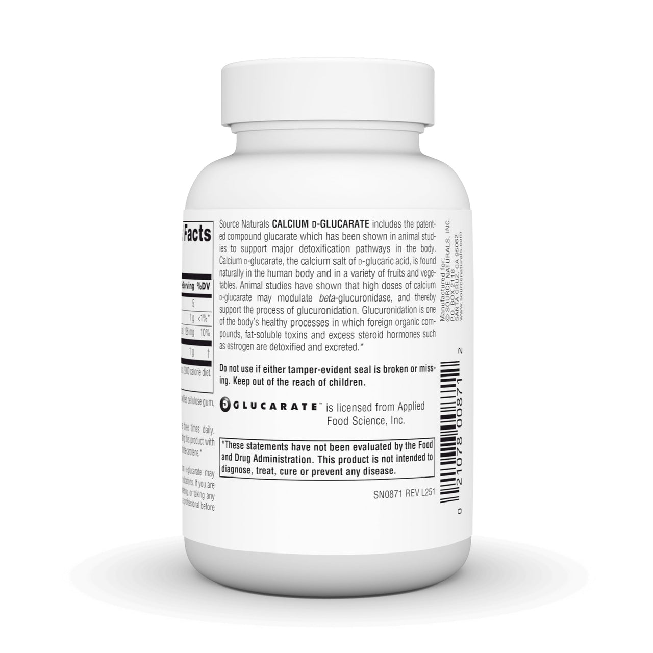 Source Naturals - Calcium D-Glucarate, Cellular Detoxifier* - 500 mg - 120 Tablets