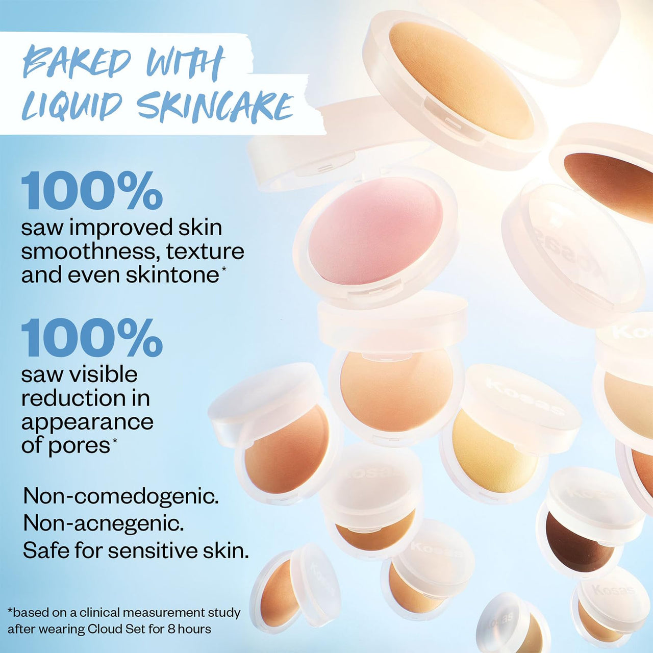 Kosas Cloud Set Baked Setting Powder, Face Powder Makeup for Shine Control, Soft Natural Finish, Clean Beauty Formula, Feathery, Sheer Light Medium