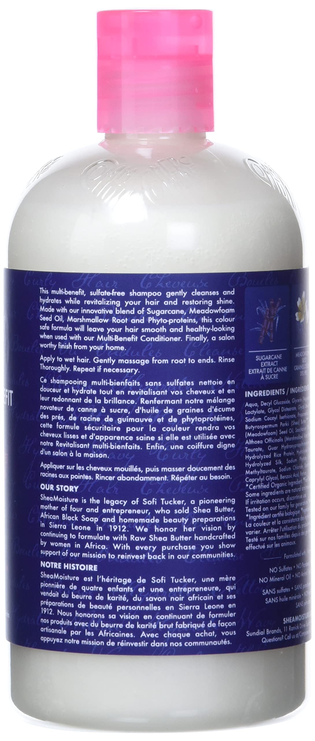 SheaMoisture Silicone Free Shampoo for Dry Hair Sugarcane Extract and Meadowfoam Paraben Free Shampoo 13 oz