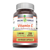 Thumbnail for Amazing Formulas Vitamin C with Rose Hips & Citrus Bioflavonoids | 1000 Mg per Serving Supplement | 250 Veggie Capsules | Non-GMO | Gluten-Free | Made in USA