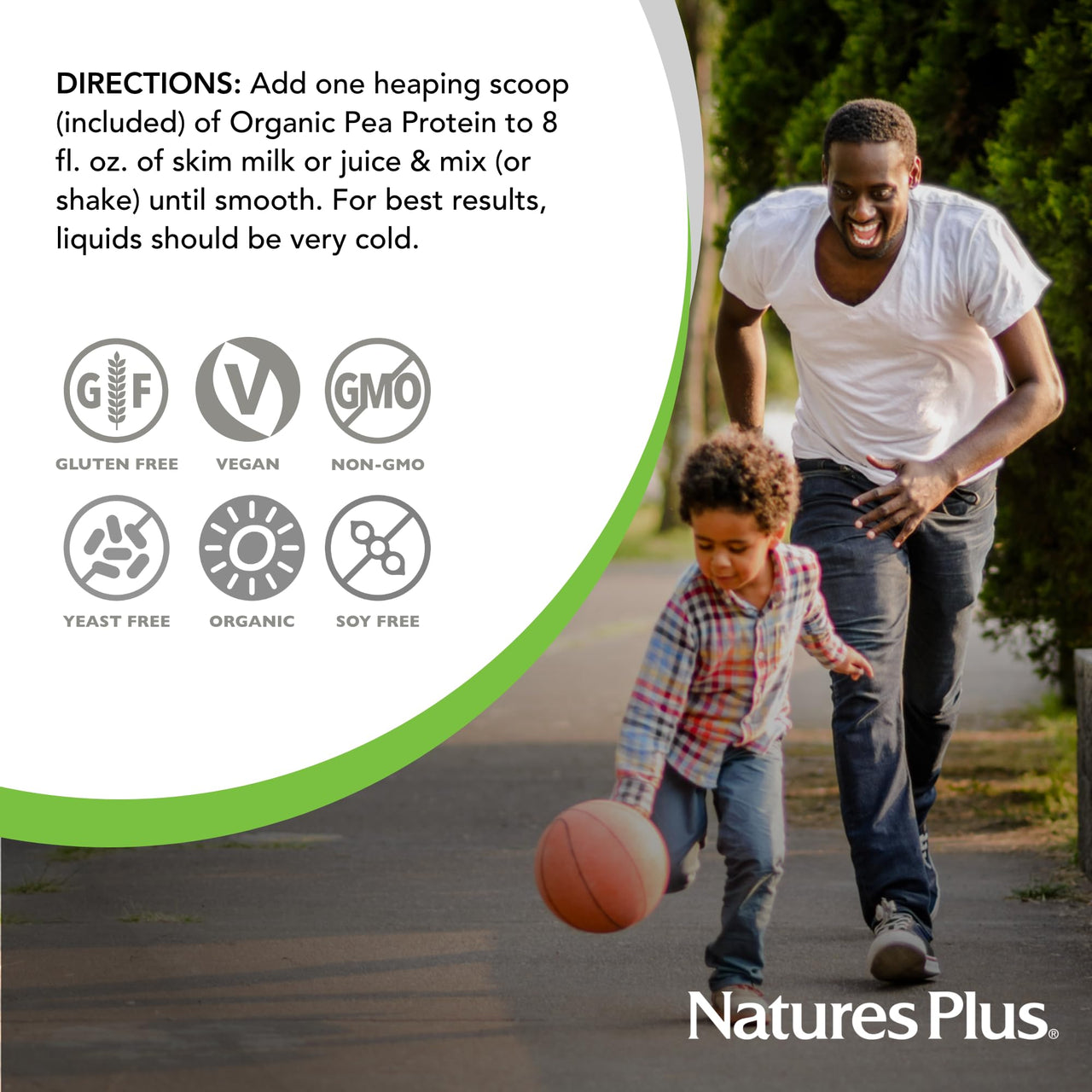 NaturesPlus Organic Pea Protein - 1.1 lb - Plant-Based Drink Powder - Supports Energy, Recovery & Weight Management - Non-GMO, Sugar Free, Allergen Free, Gluten Free, Vegan - 25 Servings