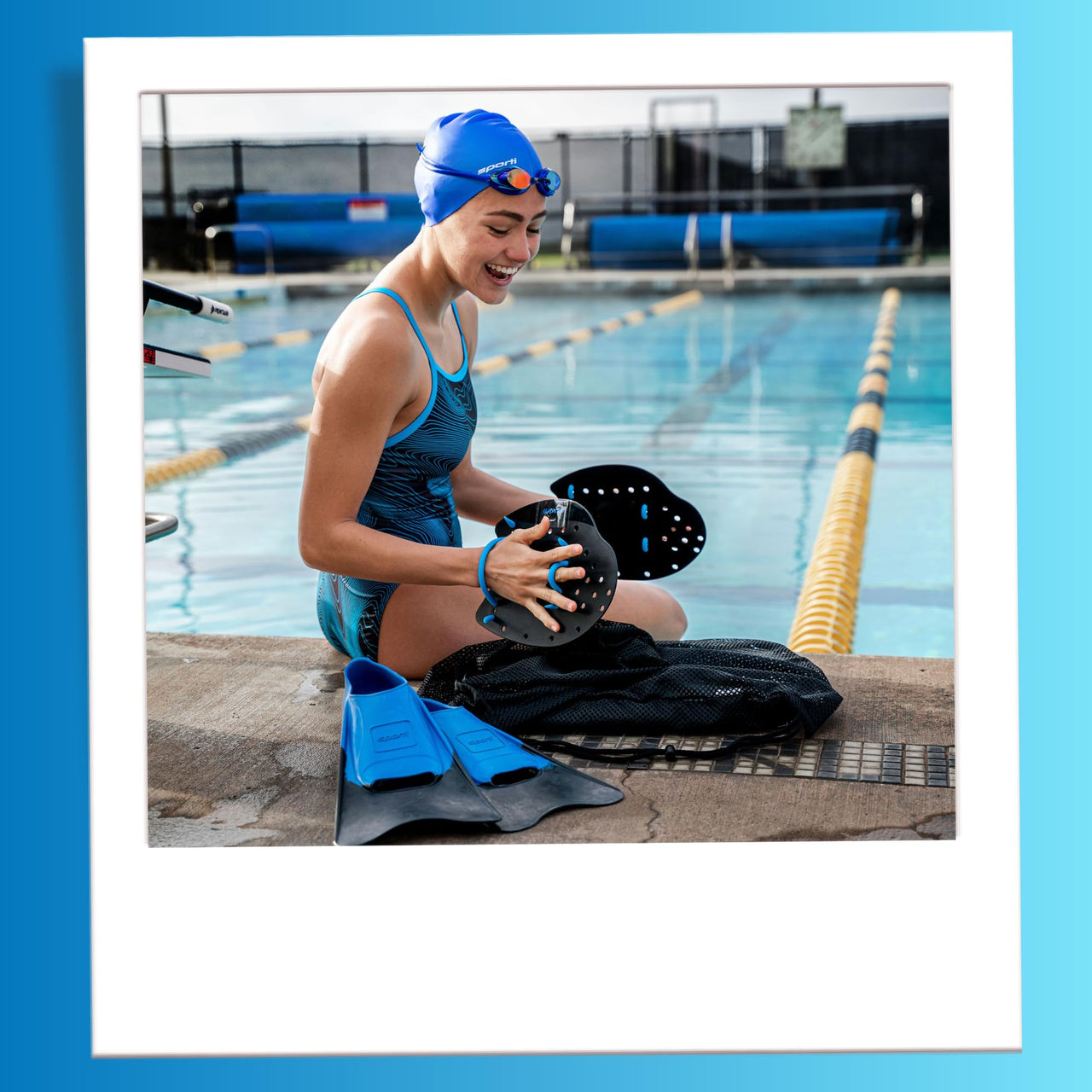 Sporti Power Swim Paddles - Swimming Training Hand Paddles - Adjustable Straps - Lap Swimming Gear (Small, Black)