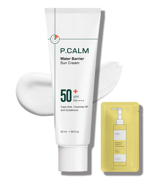 P.CALM Water Barrier Moisturizing Sun Cream Matte-Finish No White Cast SPF 50+ PA++++ Vegan Calming Moisture Daily Sunscreen for Dry Oily Sensitive Skin Korean Skincare
