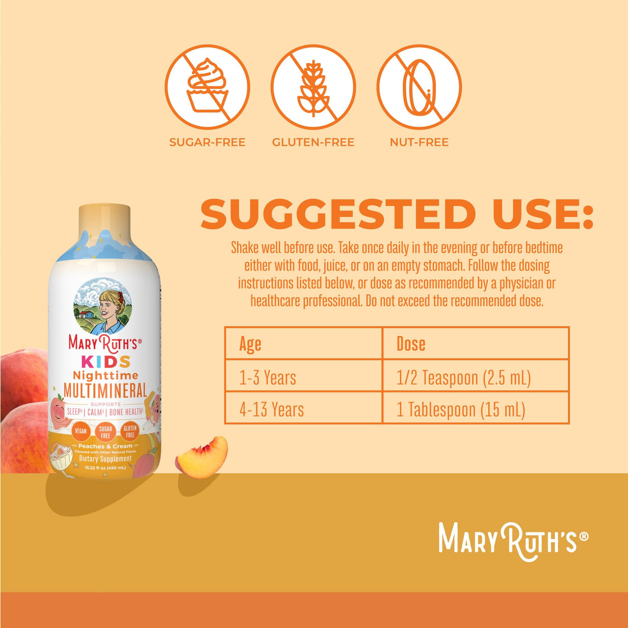 MaryRuth's Kids Liquid Nighttime Multimineral with Lutein and Magnesium | Bone Health | Immune Function | Bedtime Supplement | Kids Vitamins | Vegan | Sugar Free | 30-180 Servings | 15.22 fl oz