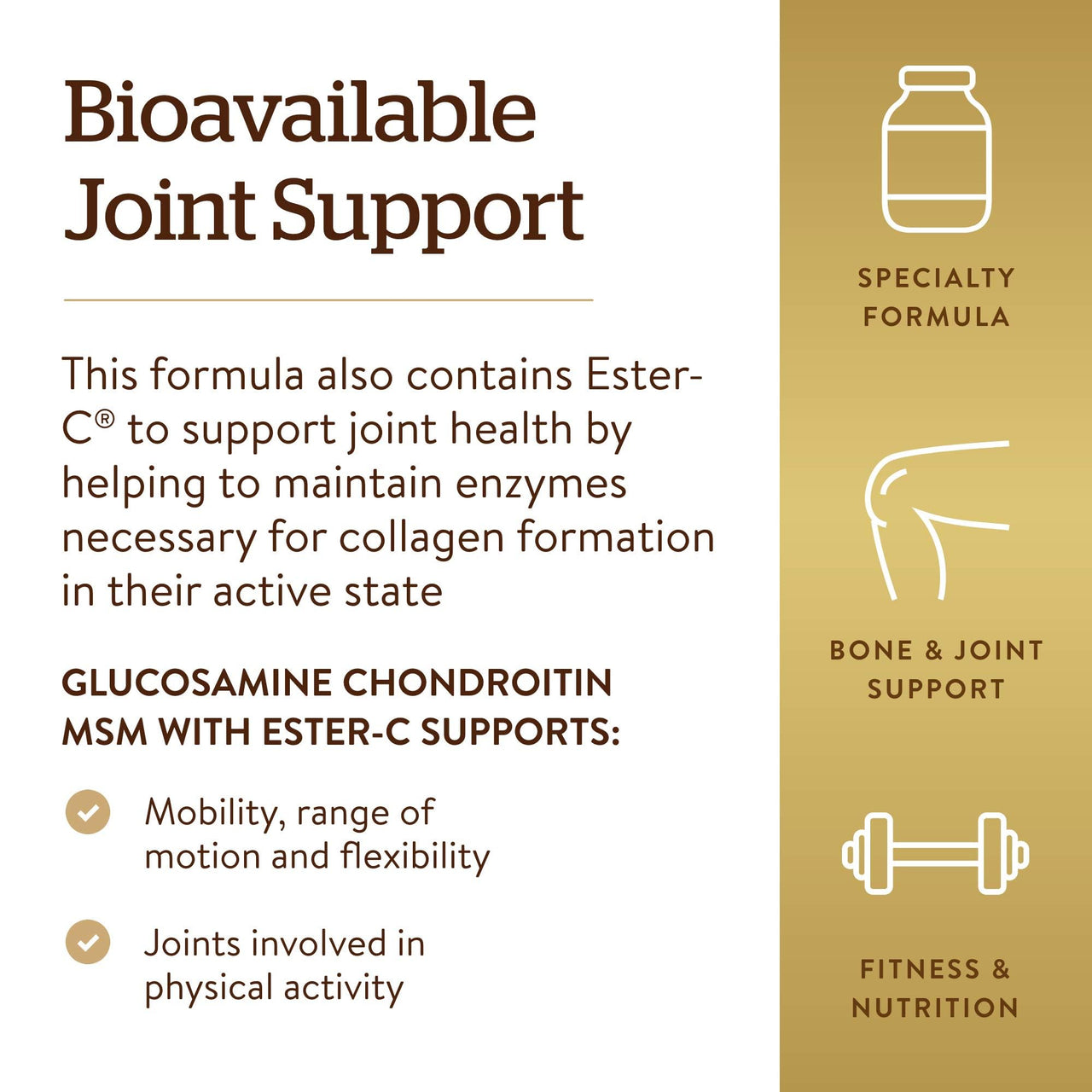 Solgar Extra Strength Glucosamine Chondroitin MSM w/Ester-C, 180 Tablets - Promotes Healthy Joints, Supports Comfortable Movement & Collagen Formation - Non-GMO, Gluten No, Dairy No - 60 Servings