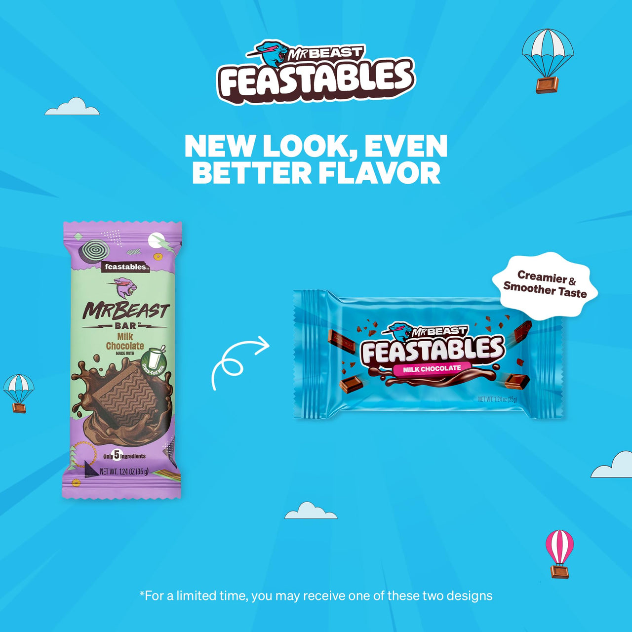 MrBeast Feastables Milk Chocolate Bar, Full Size, 24 Count, Smooth & Creamy Milk Chocolate Candy, Fairtrade Cocoa, 1.24oz Each