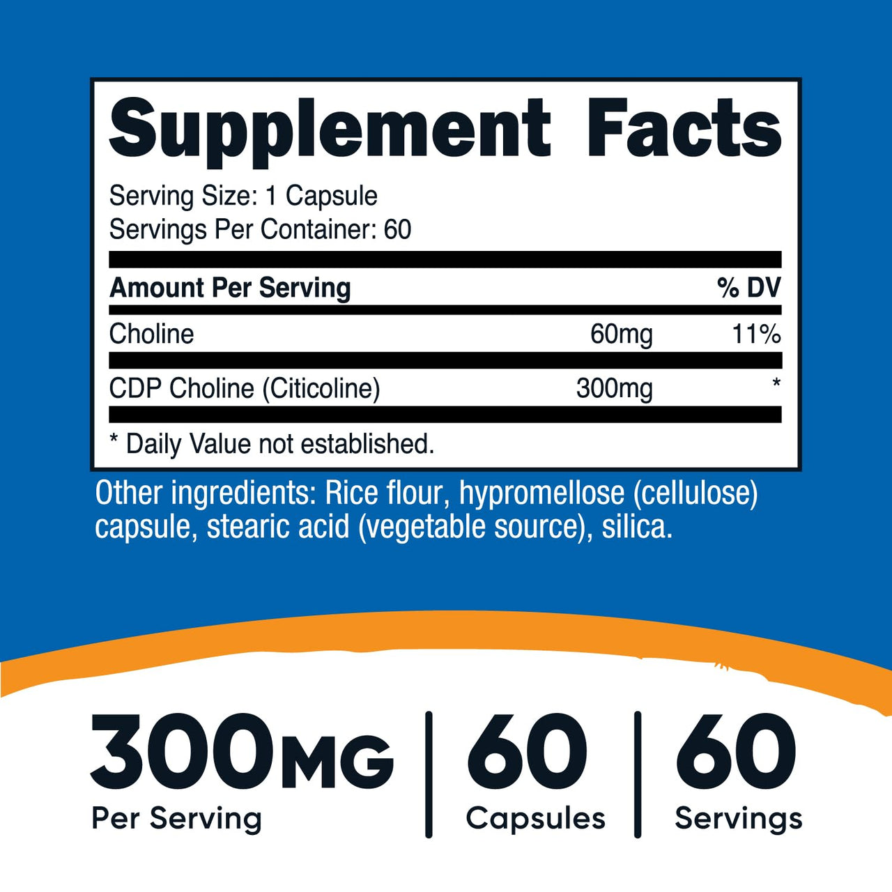 Nutricost CDP Choline (Citicoline) 300mg, 60 Vegetarian Capsules - Non-GMO, Vegetarian Friendly, Gluten Free …