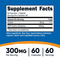 Thumbnail for Nutricost CDP Choline (Citicoline) 300mg, 60 Vegetarian Capsules - Non-GMO, Vegetarian Friendly, Gluten Free …