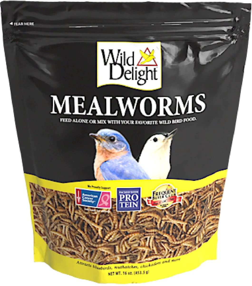 Wild Delight Mealworms Wild Bird Food, 16 oz Bag, Brown