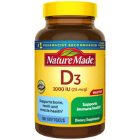 Thumbnail for Nature Made Vitamin D3 1000 IU (25 mcg), Vitamin D Supplement for Bone, Teeth, Muscle and Immune Health Support, 180 Softgels, 180 Day Supply
