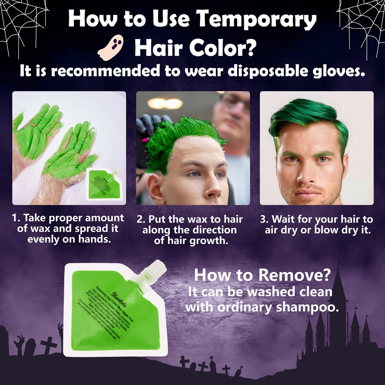 Halloween Joker Clown Makeup Kit - Joker Make Up Kit Includes White Red Black Blue Oil Based Face Body Paint and 20g Green Temporary Hair Color Wax, Powder Puff and 3 Blue Brushes, for Joker Cosplay