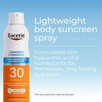 Thumbnail for Eucerin Advanced Hydration SPF 30 Sunscreen Spray, Lightweight Spray Sunscreen with Hyaluronic Acid and Humectants, Hypoallergenic, Fragrance and Alcohol Free, 6 Oz Bottle