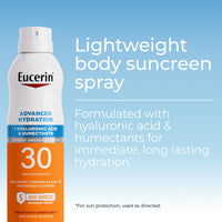 Thumbnail for Eucerin Advanced Hydration SPF 30 Sunscreen Spray, Lightweight Spray Sunscreen with Hyaluronic Acid and Humectants, Hypoallergenic, Fragrance and Alcohol Free, 6 Oz Bottle