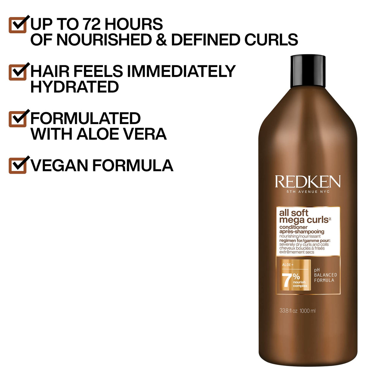 Redken All Soft Mega Curls Conditioner | For Extremely Dry Hair | For Curly & Coily Hair | Nourishes & Softens Severely Dry Hair | With Aloe Vera | 33.8 Fl Oz