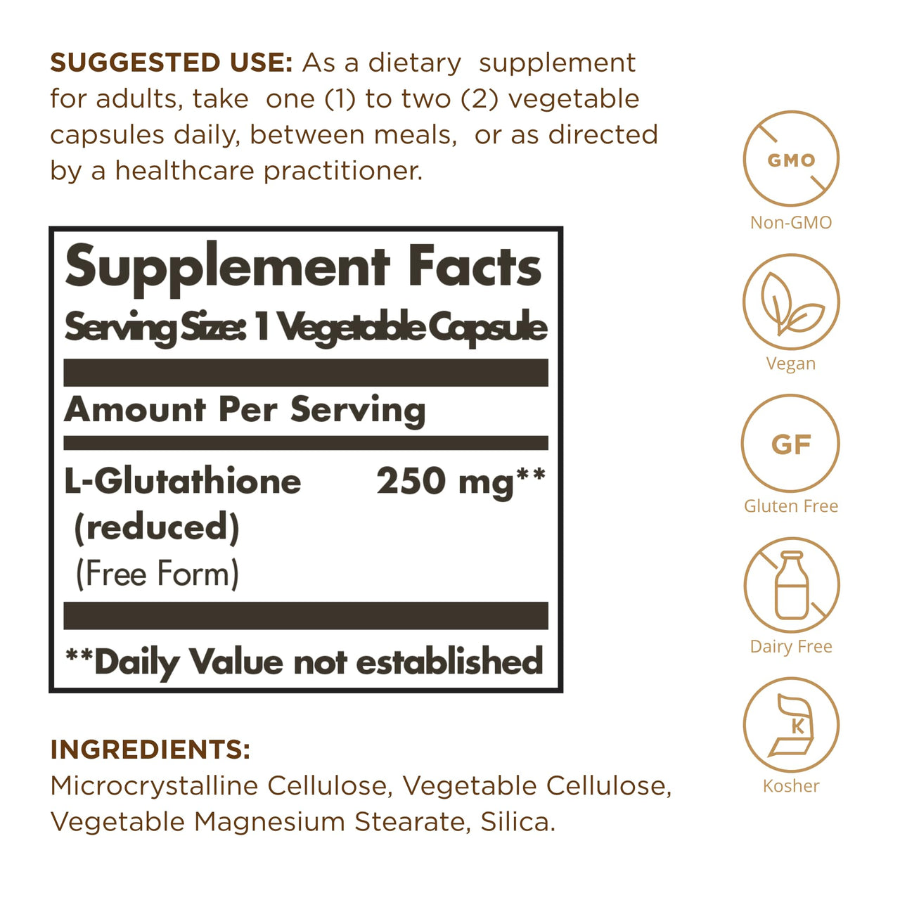 Solgar Reduced L-Glutathione 250 mg - 30 Vegetable Capsules - Antioxidant Support - Non-GMO, Vegan, Gluten Free, Dairy Free, Kosher - 30 Servings