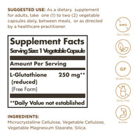 Thumbnail for Solgar Reduced L-Glutathione 250 mg - 30 Vegetable Capsules - Antioxidant Support - Non-GMO, Vegan, Gluten Free, Dairy Free, Kosher - 30 Servings